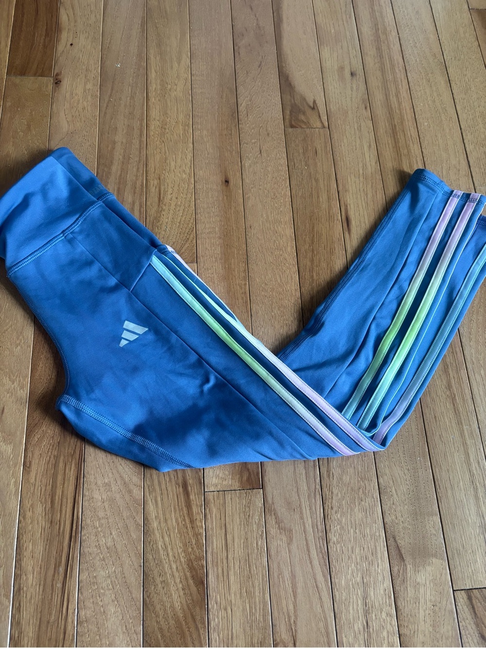 adidas Blue Girls' Leggings with Pastel Side Stripes